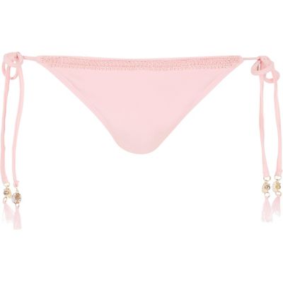 Light pink tie side bikini bottoms
